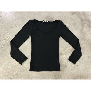 Almina Concept Black Long Sleeve Shirt Ribbed Sz L